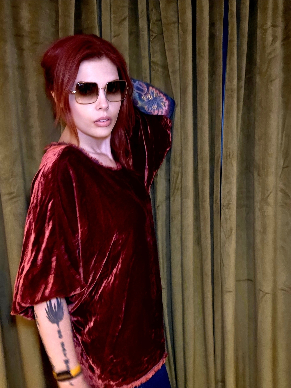 Rare Raquel Allegra Dolman Top in Cognac, handmade velvet oversized top